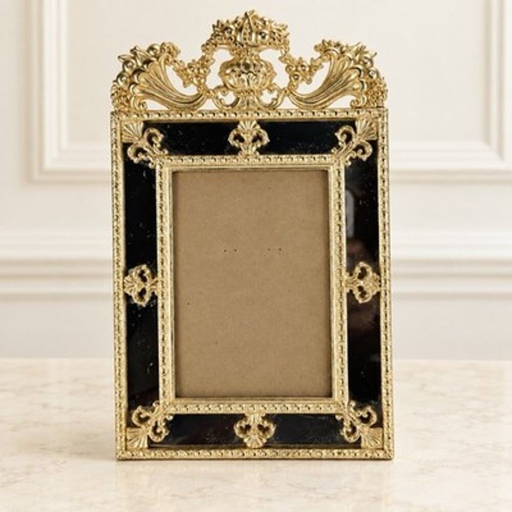 Ornate Gold Tone Mirrored Picture Frame Easel Back Hollywood Regency Style